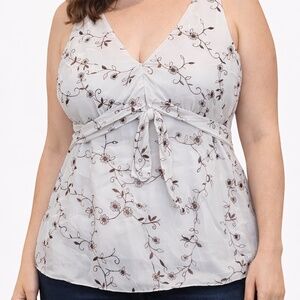 Jessica Sleeveless Blouse Womens Size Medium White Floral V-Neck Tie Back